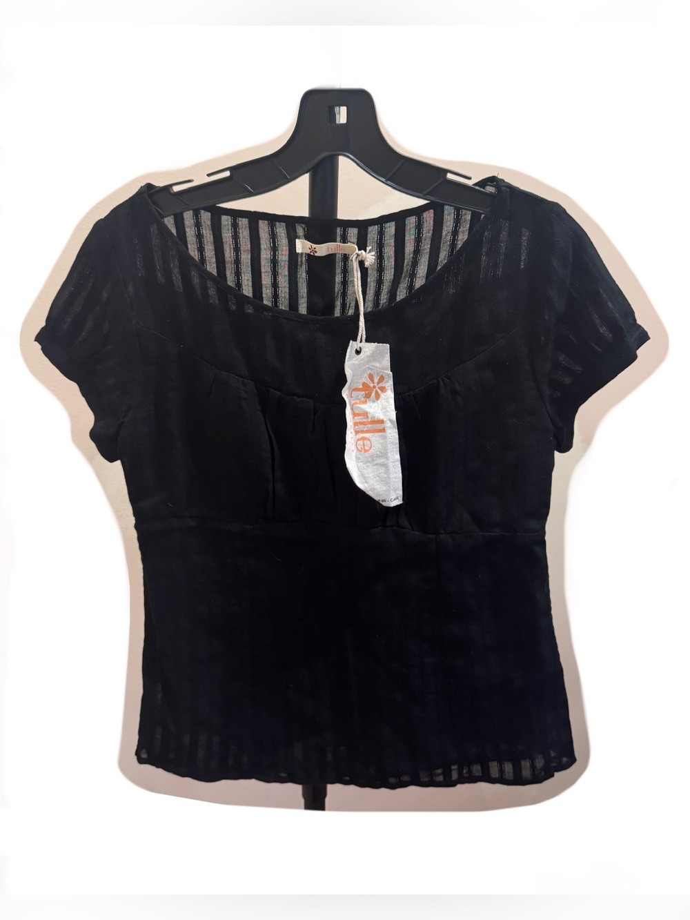Tulle Vintage Black Striped Short Sleeve Top